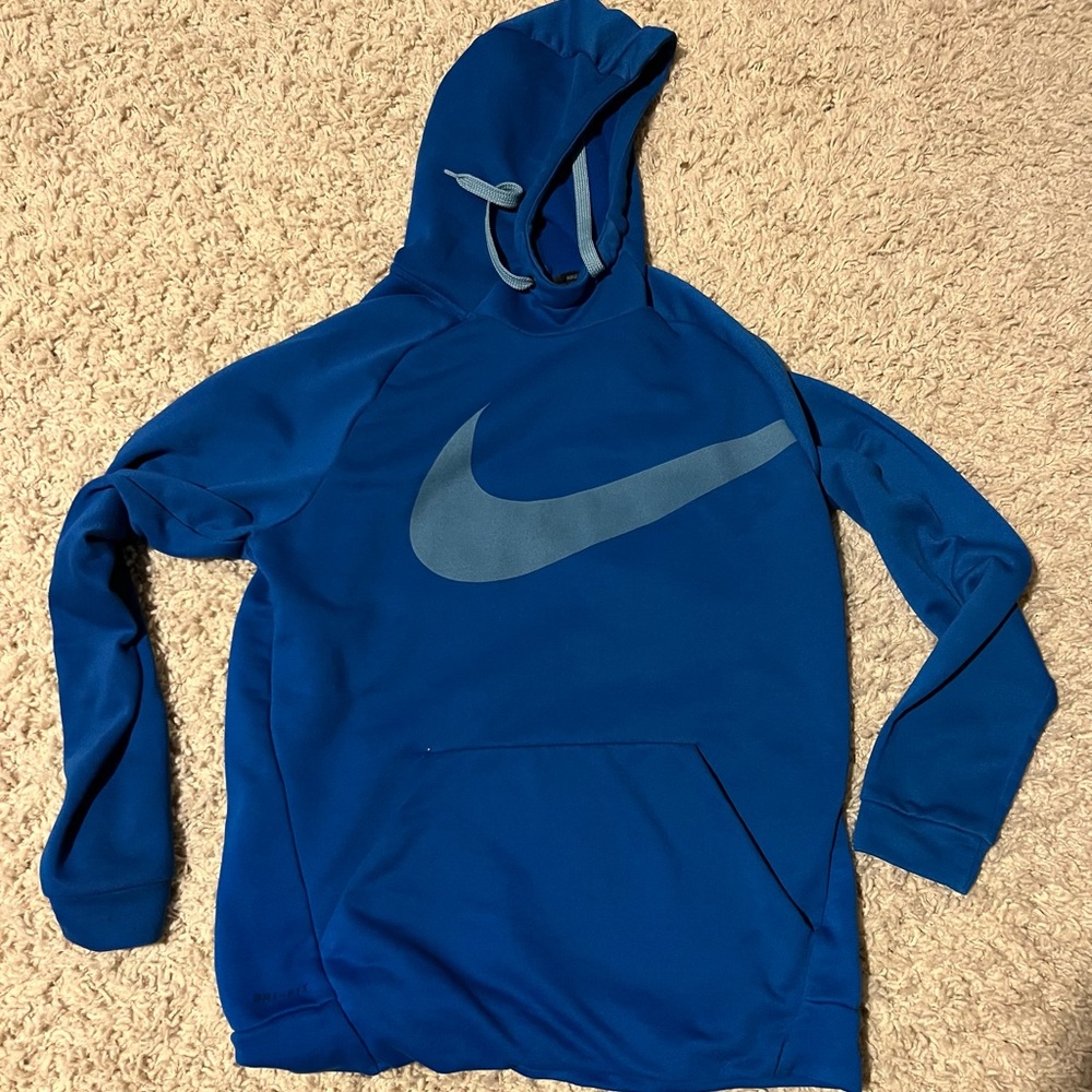 Nike Men's Blue Hoodie with Gray Logo